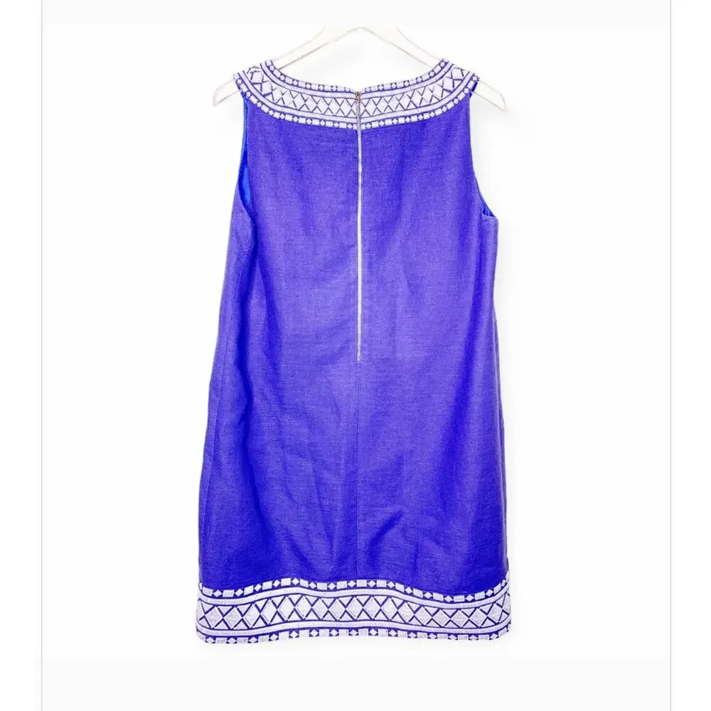 Kate Spade Laureen Linen Dress 10 Embroidered Purple Coastal Resort Travel Prep